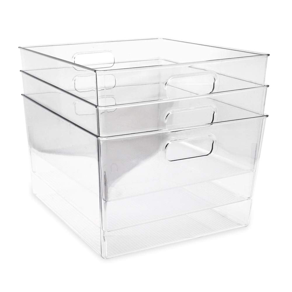 Isaac Jacobs 3-Pack Medium Clear Storage Bins with Handles