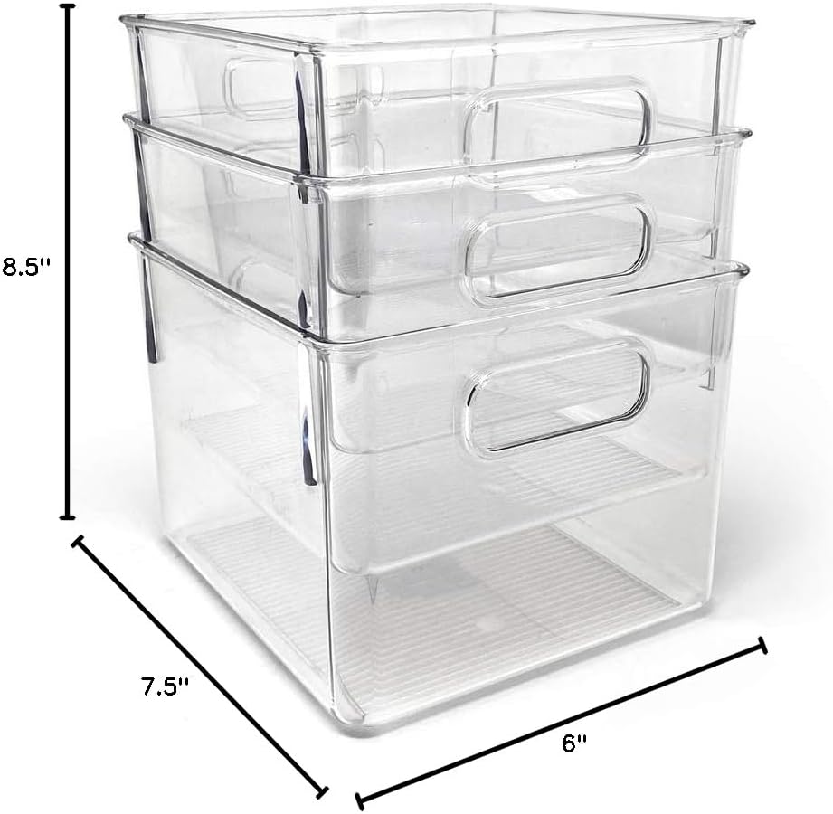 Isaac Jacobs 3-Pack Medium Clear Storage Bins with Handles