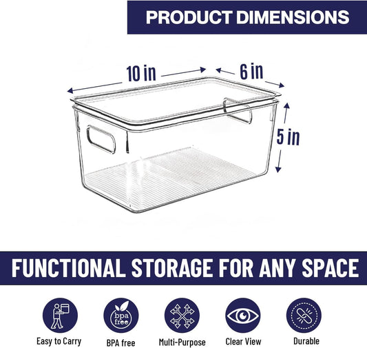 Clear Plastic Storage Bins with Lids, Perfect for Kitchen Organization or Pantry Organization and Storage, Stackable Fridge Organizer Bins, Storage Containers for Organizing, Cabinet Organizers