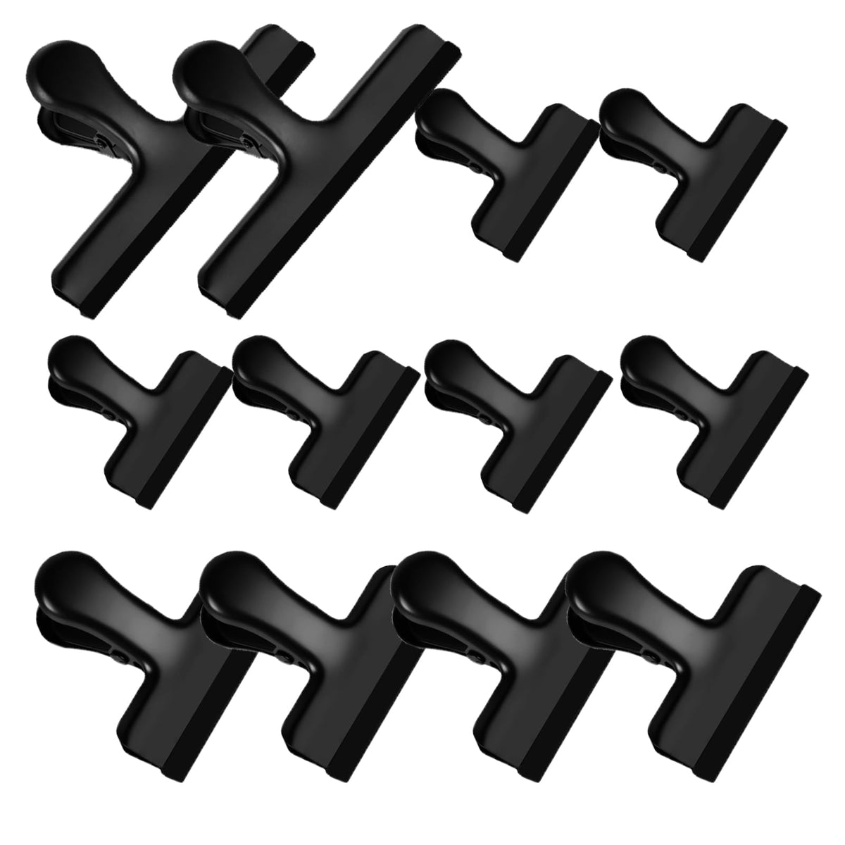 HOUSE AGAIN 8 Pack Stainless Steel Chip Bag Clips Covered with Silicone - NO More Sharp Edges - Color Coded for Food Bags - Air Tight Seal, Heavy Duty for Kitchen and Office, 3 Inches Wide, Black