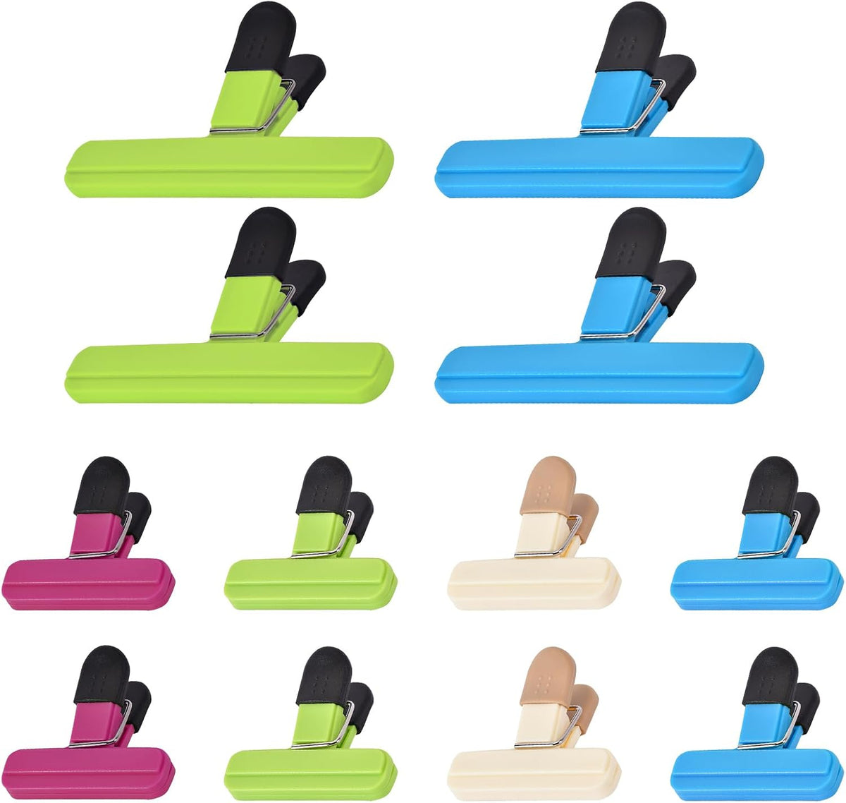 Zhtulck 12 PCS Chip Clips Bag Clips Food Clips for Bags Sealing Clip Large Size Food Bag Clips for Food Storage Kitchen and Home(6.1in x4,3.07in x8)