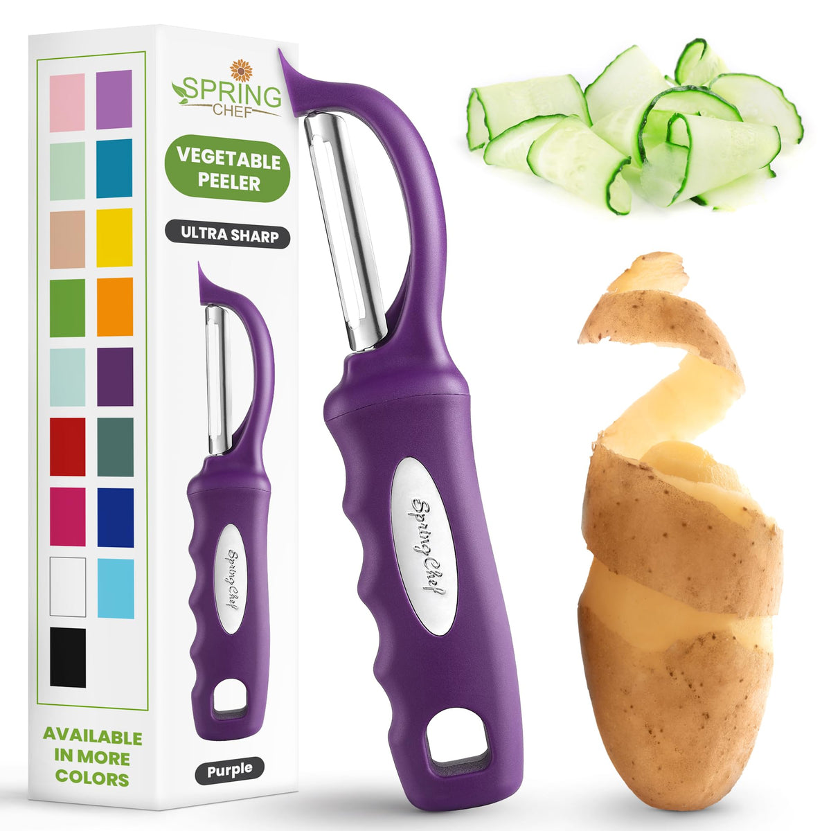 Spring Chef Swivel Potato Peeler for Kitchen w/Soft Grip Handle, Sapphire