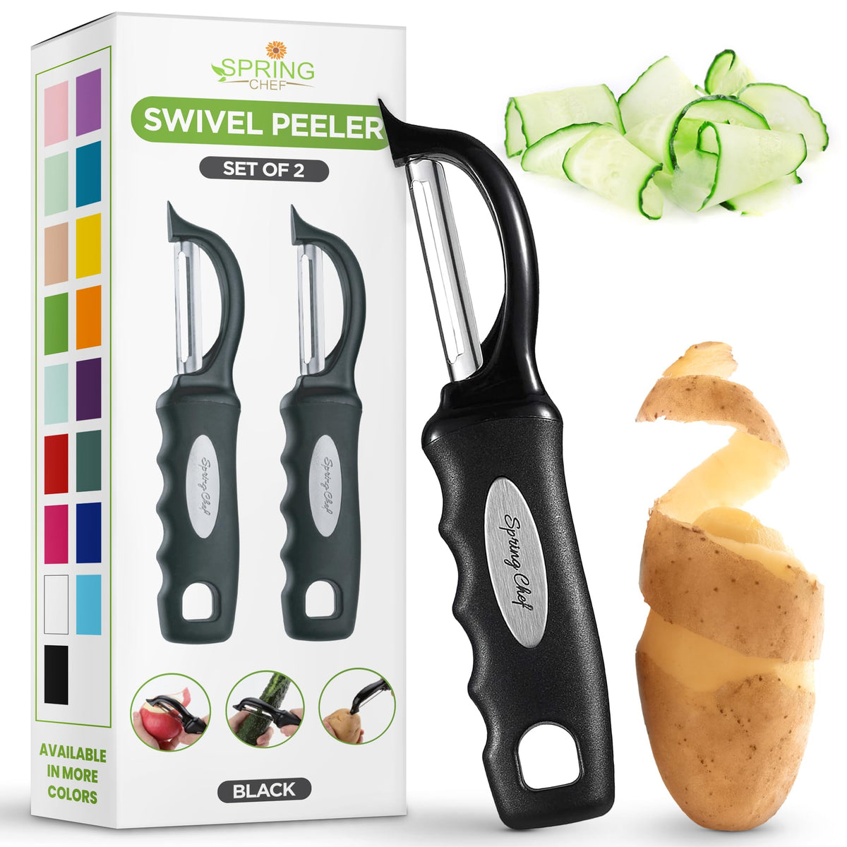 Spring Chef Swivel Potato Peeler for Kitchen w/Soft Grip Handle, Sapphire
