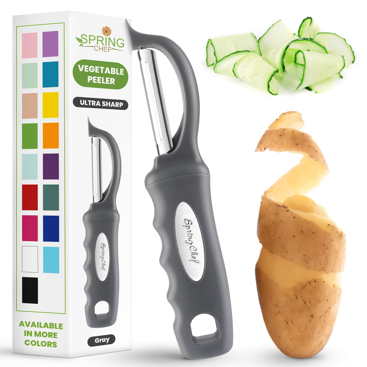 Spring Chef Swivel Potato Peeler for Kitchen w/Soft Grip Handle, Sapphire