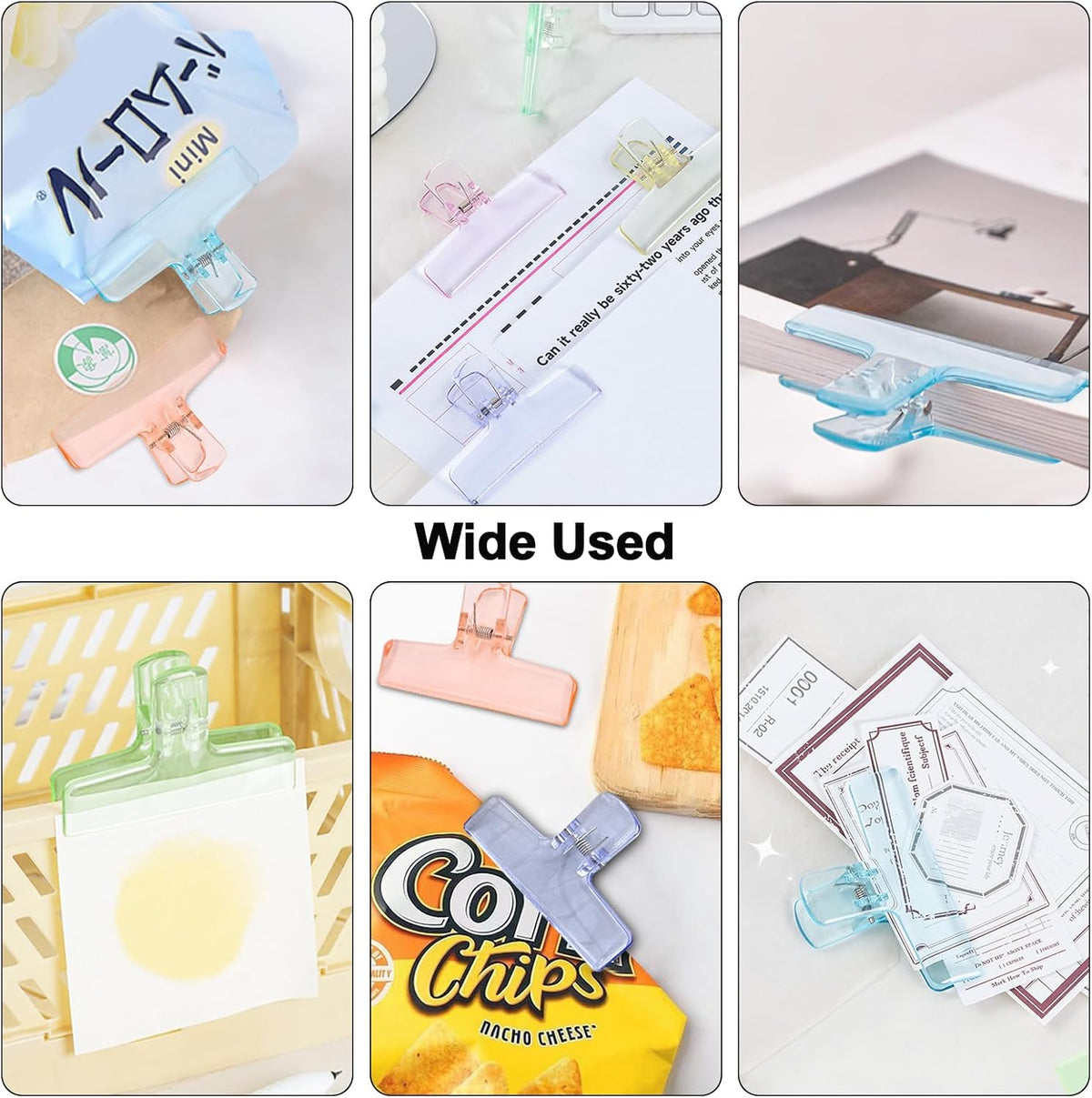 6 Pack Cute Chip Clips, Acrylic Clear Seal Clips for Food Storage