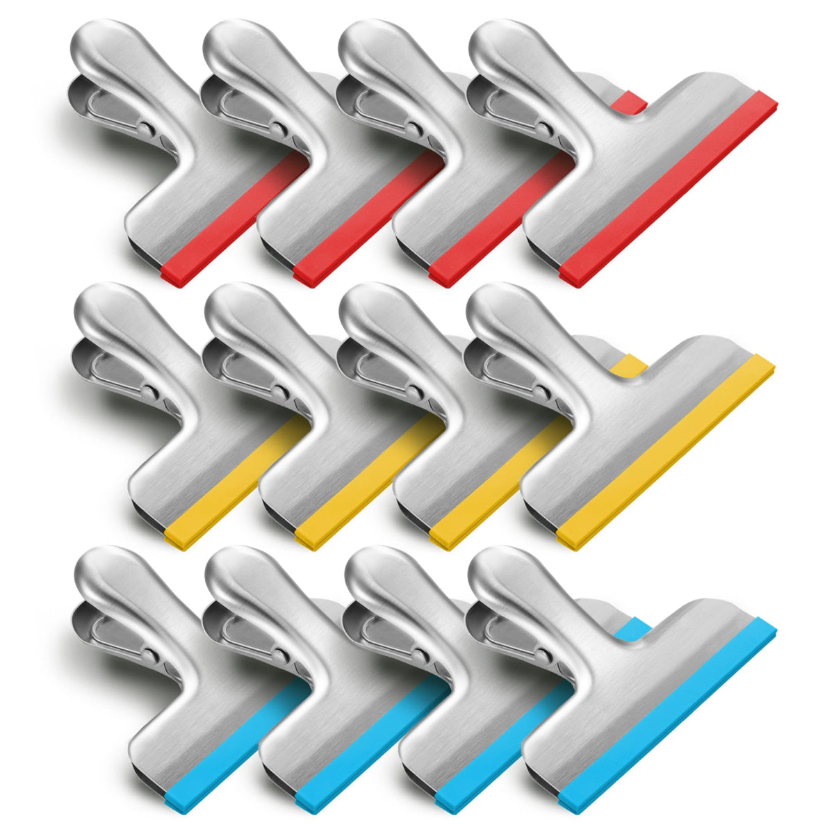 HOUSE AGAIN 8 Pack Stainless Steel Chip Bag Clips Covered with Silicone - NO More Sharp Edges - Color Coded for Food Bags - Air Tight Seal, Heavy Duty for Kitchen and Office, 3 Inches Wide, Black