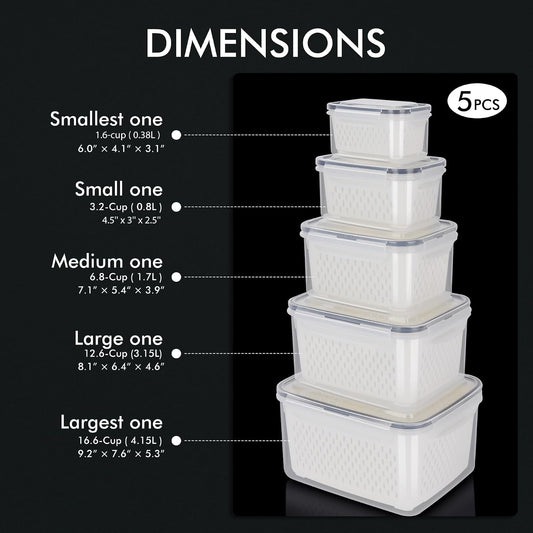 HOTEC 5-Pack Fruit Storage Container for Fridge, Food Storage Containers