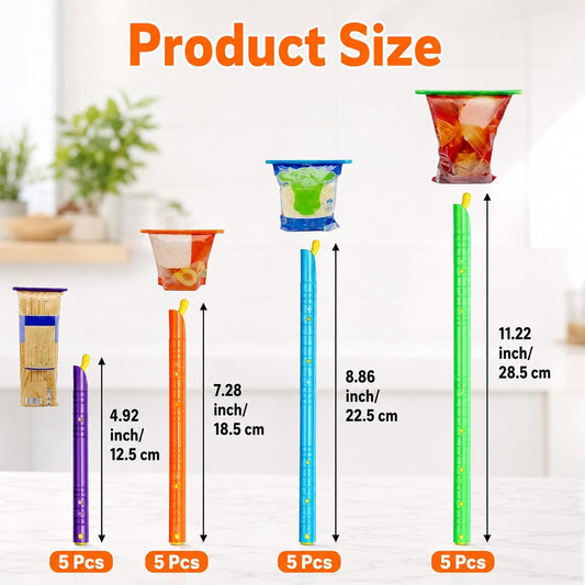 Xinjoduz 20 PCS Reusable Magic Bag Sealer Slide Sticks, 4 Colors 4 Sizes