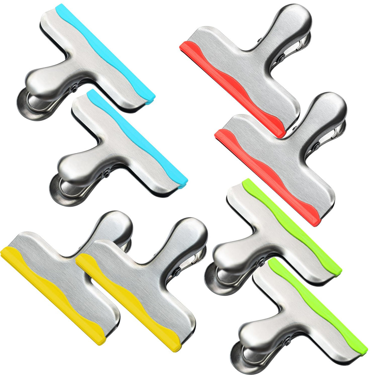 YARALL 12 Pack Metal Chip Clips with Silicone Edges – Heavy Duty Bag Clips for Food Packages, Kitchen, Office – Color Coded, Air Tight Extra Strong Clamps, 3 Inches Wide (12)