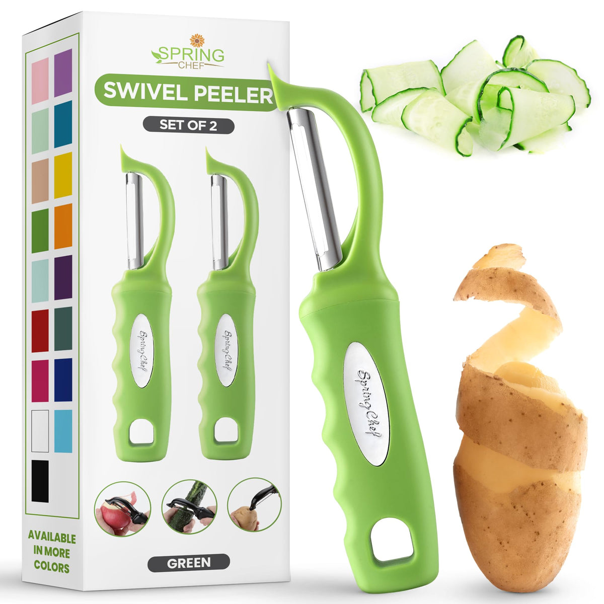 Spring Chef Swivel Potato Peeler for Kitchen w/Soft Grip Handle, Sapphire