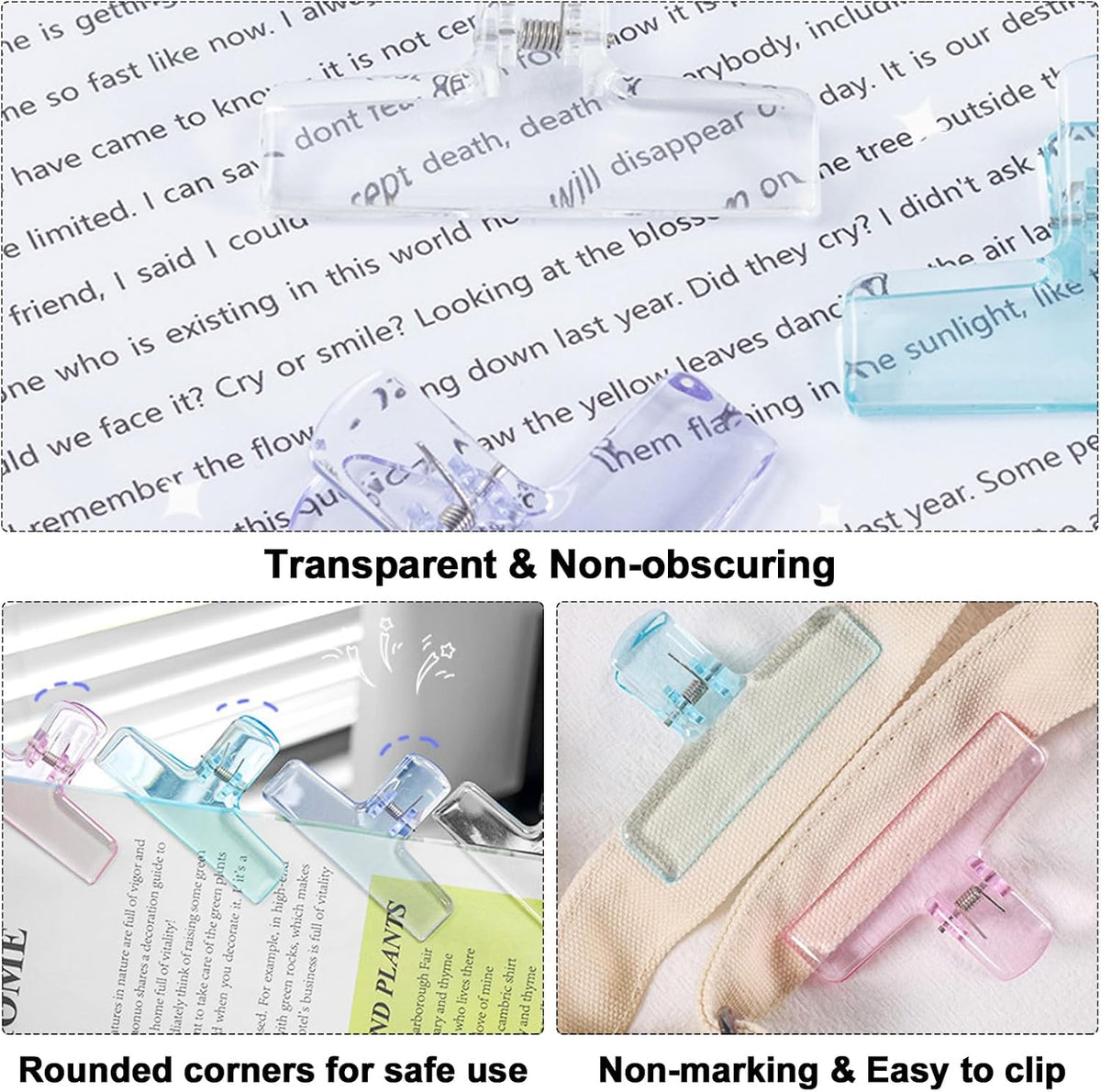 6 Pack Cute Chip Clips, Acrylic Clear Seal Clips for Food Storage