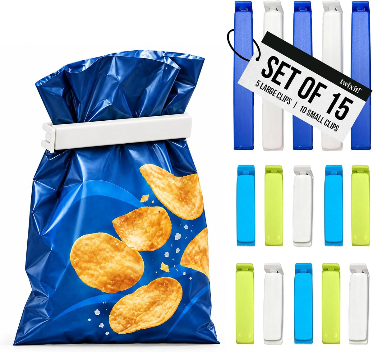 LINDEN SWEDEN Twixit! Bag Clips - Keep Food Fresh, Stop Spillage Set of 15