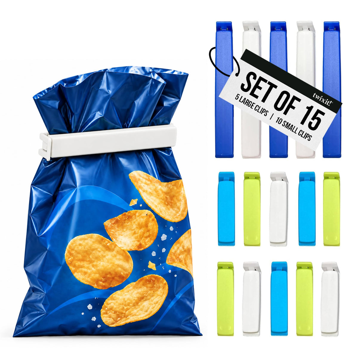 LINDEN SWEDEN Twixit! Bag Clips - Keep Food Fresh, Stop Spillage Set of 15