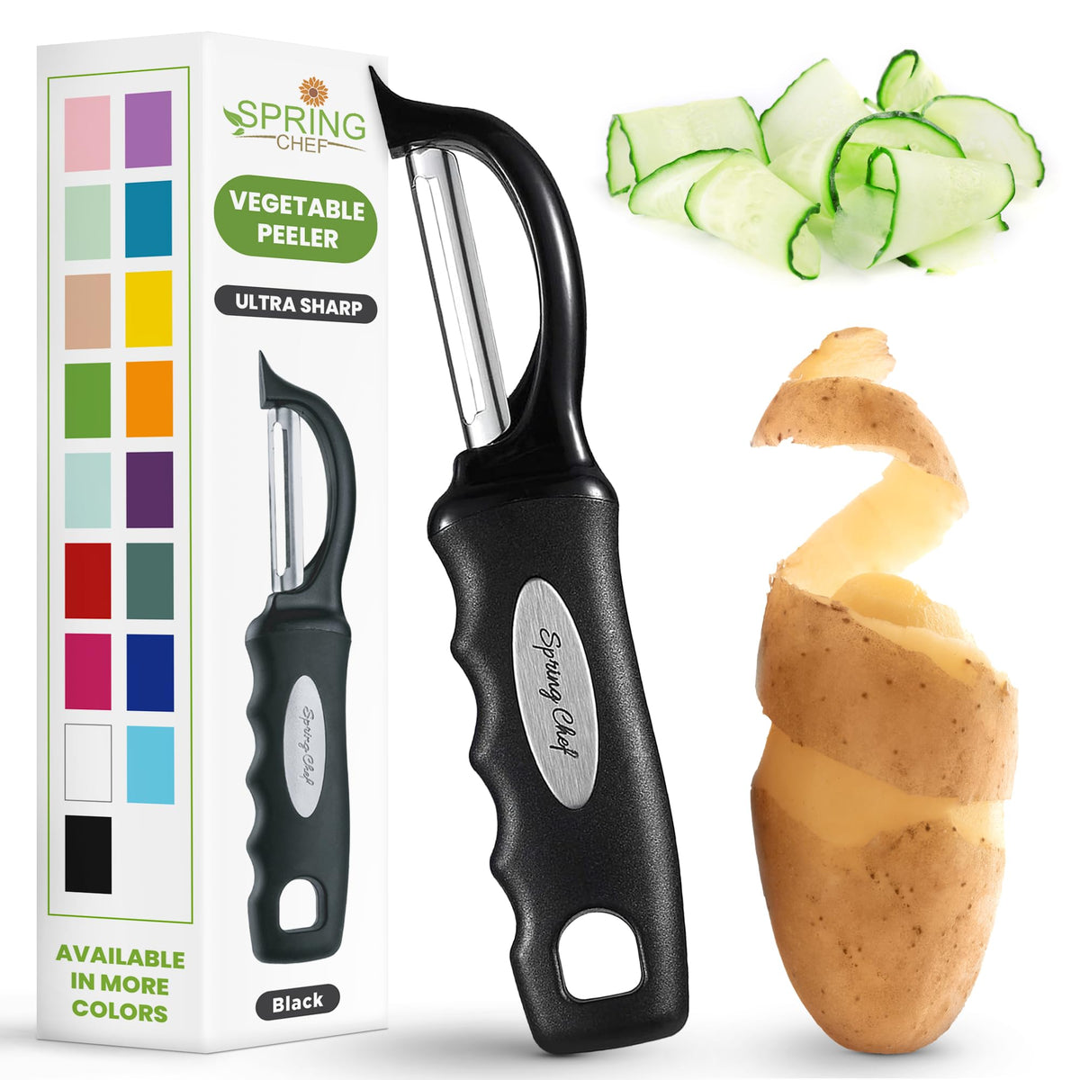 Spring Chef Swivel Potato Peeler for Kitchen w/Soft Grip Handle, Sapphire