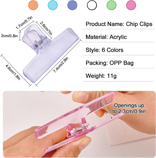 6 Pack Cute Chip Clips, Acrylic Clear Seal Clips for Food Storage