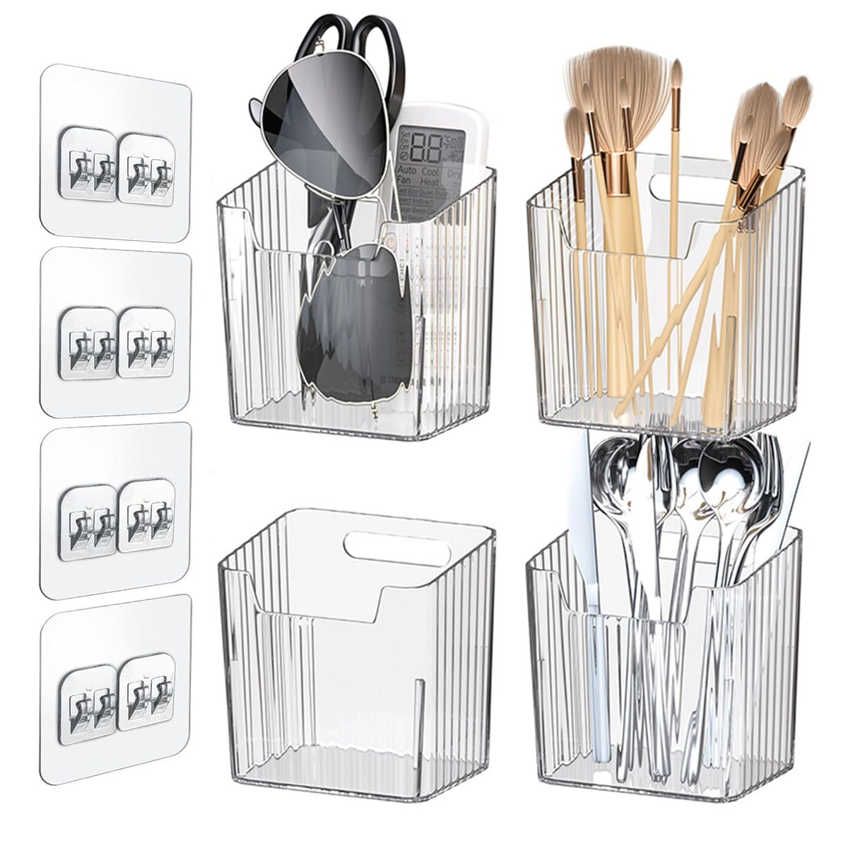 Lae Nuvole 2 Pack Adhesive Wall Storage Bins, Cabinet Door Organizer, Clear