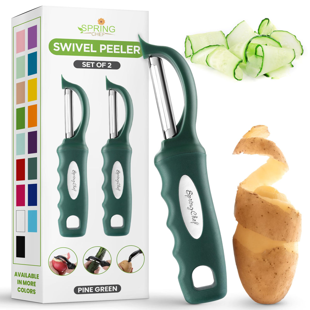 Spring Chef Original Swivel Vegetable Peeler with Soft Grip Handle, Black
