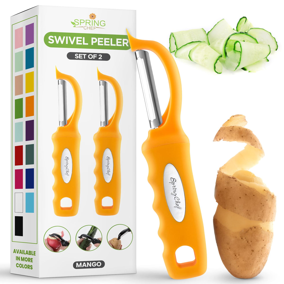 Spring Chef Swivel Potato Peeler for Kitchen w/Soft Grip Handle, Sapphire