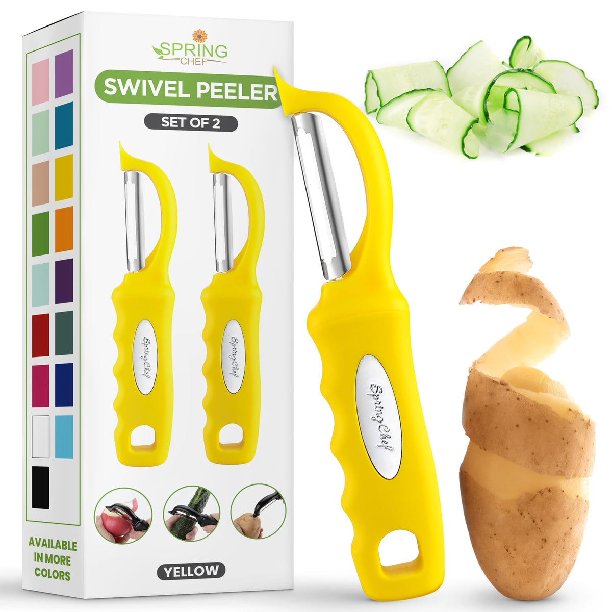 Spring Chef Swivel Potato Peeler for Kitchen w/Soft Grip Handle, Sapphire