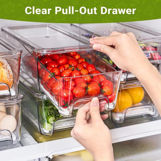 Imncya Clear Fridge Organizer, 4-Pack Stackable Refrigerator Storage Bins