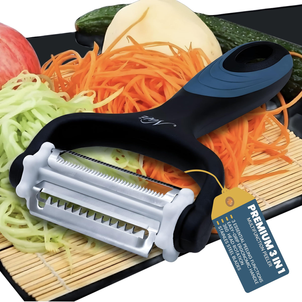 3 in 1 Julienne Peeler, Vegetable Peeler & Fruit Peeler | Premium Julienne Shredder Tool-Multifunctional Y Peelers for Kitchen | Sharp Julian Peeler for Carrot Cucumber-Pelador De Verduras Y Vegetales