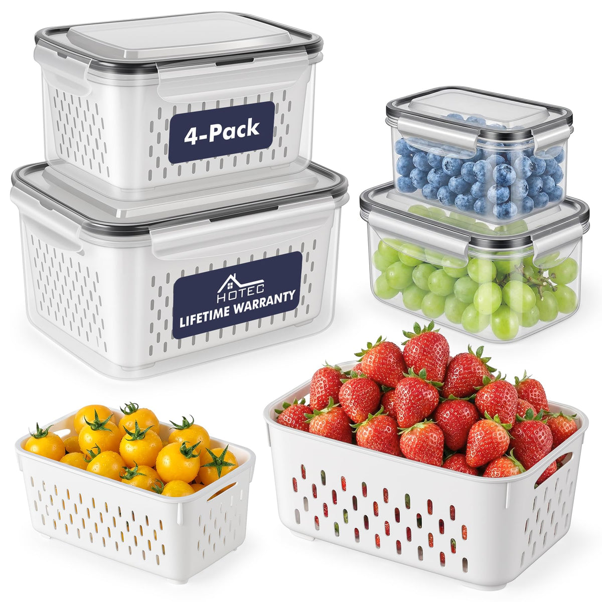 HOTEC 5-Pack Fruit Storage Container for Fridge, Food Storage Containers