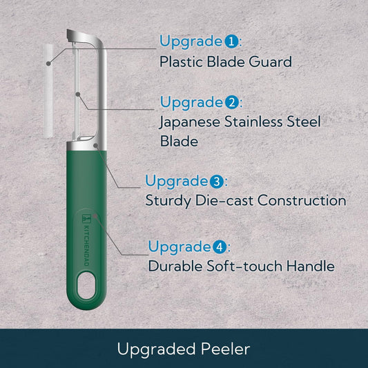 KITCHENDAO Swivel Vegetable Potato Peeler for Kitchen, Japanese Stainless Steel Sharp Blade, Heavy Duty Die-cast Construction, Built-in Eye Remover, Soft-touch Handle, Dishwasher Safe, Green