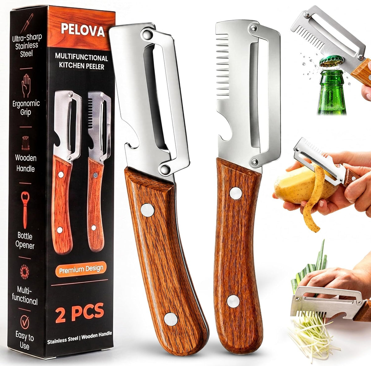 2Pcs Multifunctional Vegetable Peeler with Julienne Shredder, Bottle opener