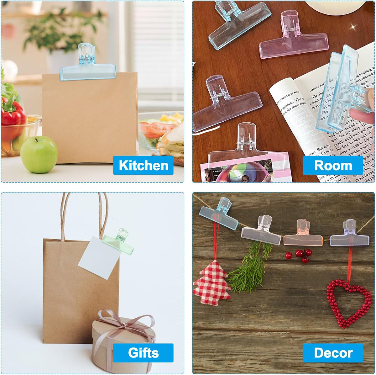 6 Pack Cute Chip Clips, Acrylic Clear Seal Clips for Food Storage