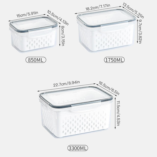 3 Pack Fruit Storage Containers for Fridge with Removable Colander – Airtight Produce Storage Containers with Lids, BPA-Free Berry Keeper for Vegetables, Lettuce & Meal Prep (29oz+59oz+112oz)