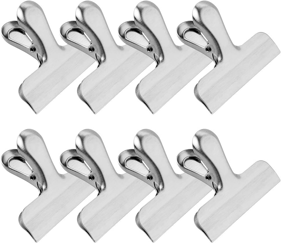 MORSLER Chip Clips & Stainless Steel Heavy-Duty Food Bag Clips 8 Packs - Large and Durable with 3 Inch Wide, Perfect for Air Tight Seal Grips on Coffee,Food & Bread Bags,Office Kitchen Home Usage