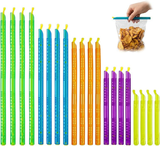 20pc Magic Bag Sealer Sticks Reusable Plastic Food Storage Clips Multi-Size Airtight Watertight Closures for Snacks Chips Cereal Pantry Organization Kitchen Gadgets