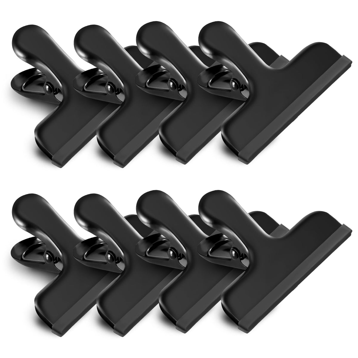 HOUSE AGAIN 8 Pack Stainless Steel Chip Bag Clips Covered with Silicone - NO More Sharp Edges - Color Coded for Food Bags - Air Tight Seal, Heavy Duty for Kitchen and Office, 3 Inches Wide, Black