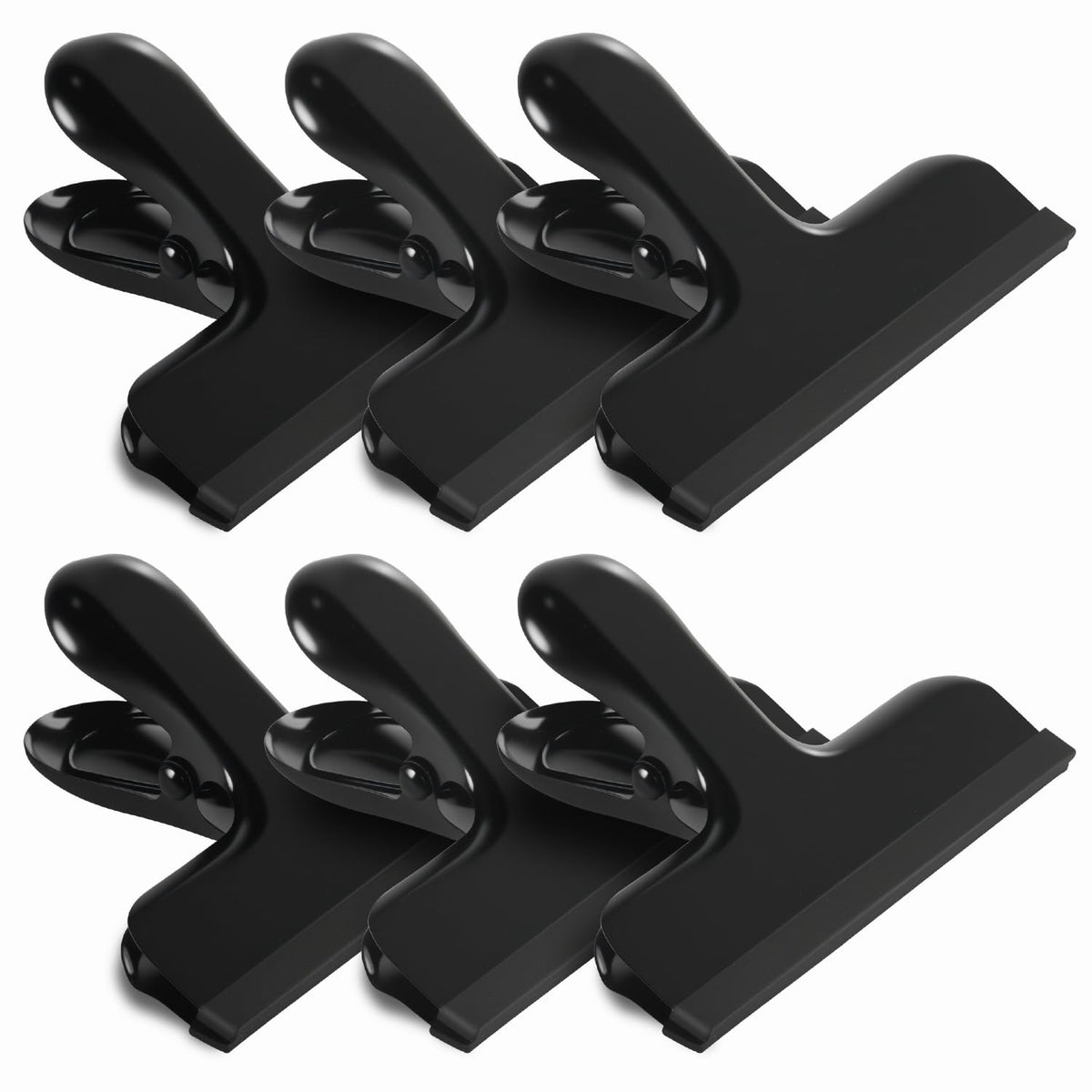 HOUSE AGAIN 8 Pack Stainless Steel Chip Bag Clips Covered with Silicone - NO More Sharp Edges - Color Coded for Food Bags - Air Tight Seal, Heavy Duty for Kitchen and Office, 3 Inches Wide, Black