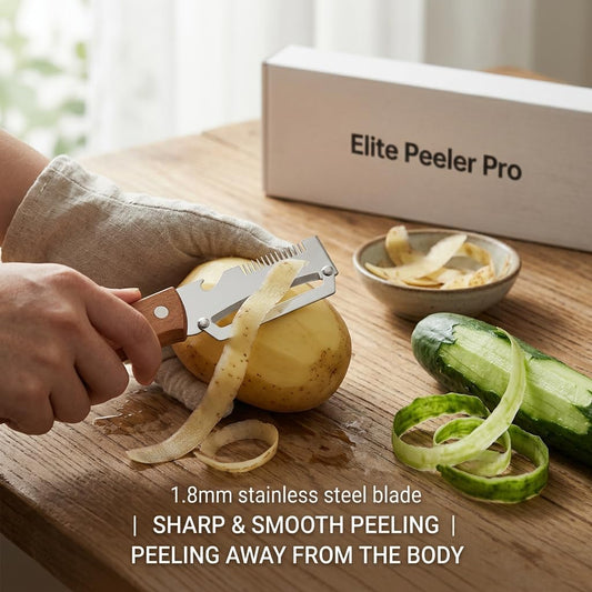 elite peeler and shredder, 2PCS Vegetable Peeler, 1.8mm Steel Blade, Wood Handle