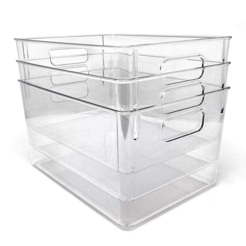 Isaac Jacobs 3-Pack Medium Clear Storage Bins with Handles