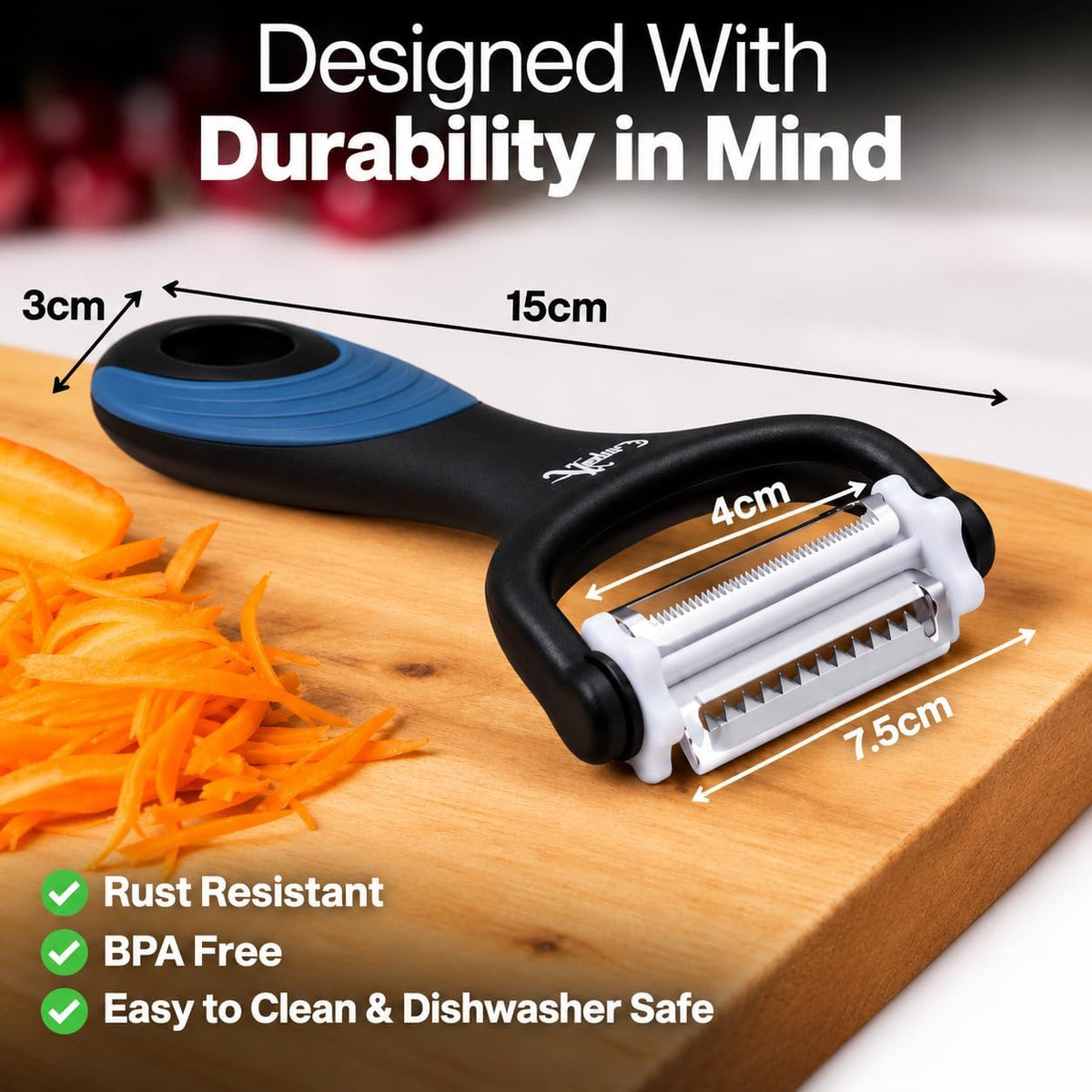 3 in 1 Julienne Peeler, Vegetable Peeler & Fruit Peeler | Premium Julienne Shredder Tool-Multifunctional Y Peelers for Kitchen | Sharp Julian Peeler for Carrot Cucumber-Pelador De Verduras Y Vegetales