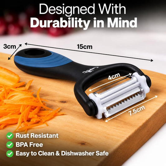 3 in 1 Julienne Peeler, Vegetable Peeler & Fruit Peeler | Premium Julienne Shredder Tool-Multifunctional Y Peelers for Kitchen | Sharp Julian Peeler for Carrot Cucumber-Pelador De Verduras Y Vegetales