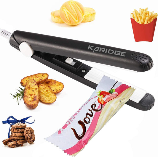 Karidge chip Bag Sealer Mini, Handheld Heat Sealer for Chip Bags and Mylar Bags, Portable Bag Resealer for Food Storage - Black