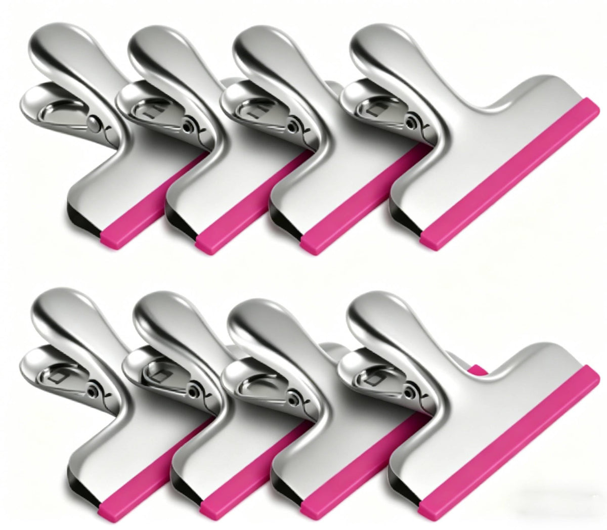 HOUSE AGAIN 8 Pack Stainless Steel Chip Bag Clips Covered with Silicone - NO More Sharp Edges - Color Coded for Food Bags - Air Tight Seal, Heavy Duty for Kitchen and Office, 3 Inches Wide, Black