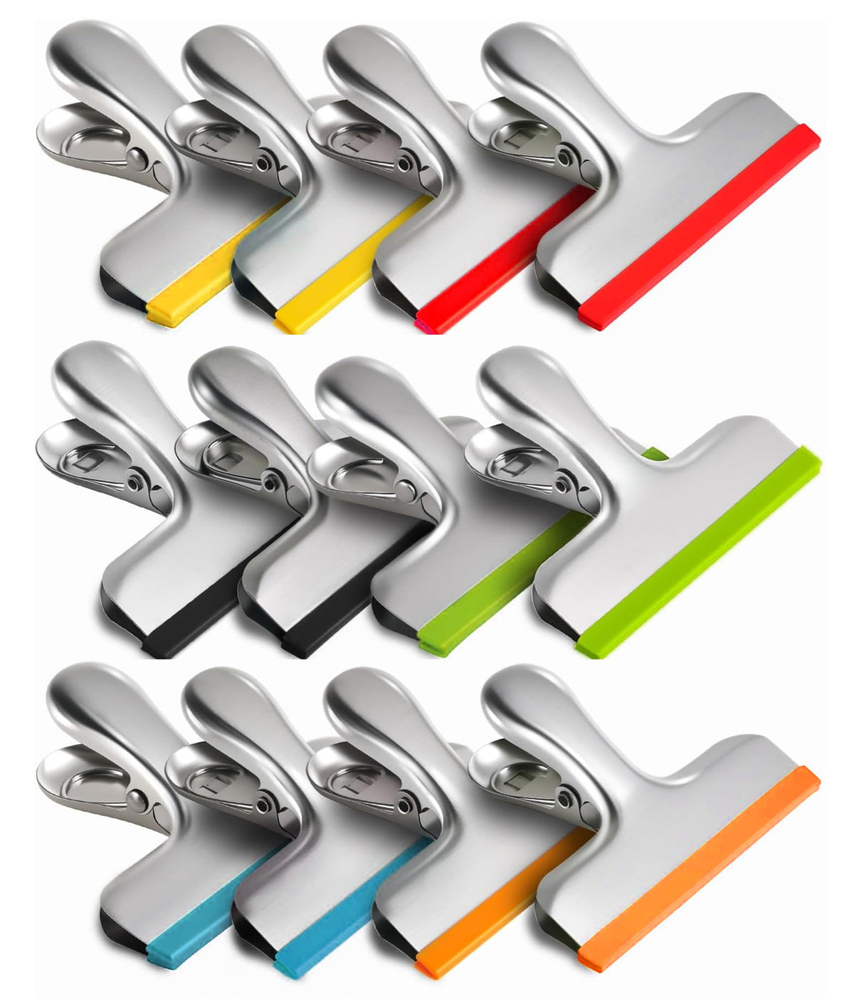 HOUSE AGAIN 8 Pack Stainless Steel Chip Bag Clips Covered with Silicone - NO More Sharp Edges - Color Coded for Food Bags - Air Tight Seal, Heavy Duty for Kitchen and Office, 3 Inches Wide, Black