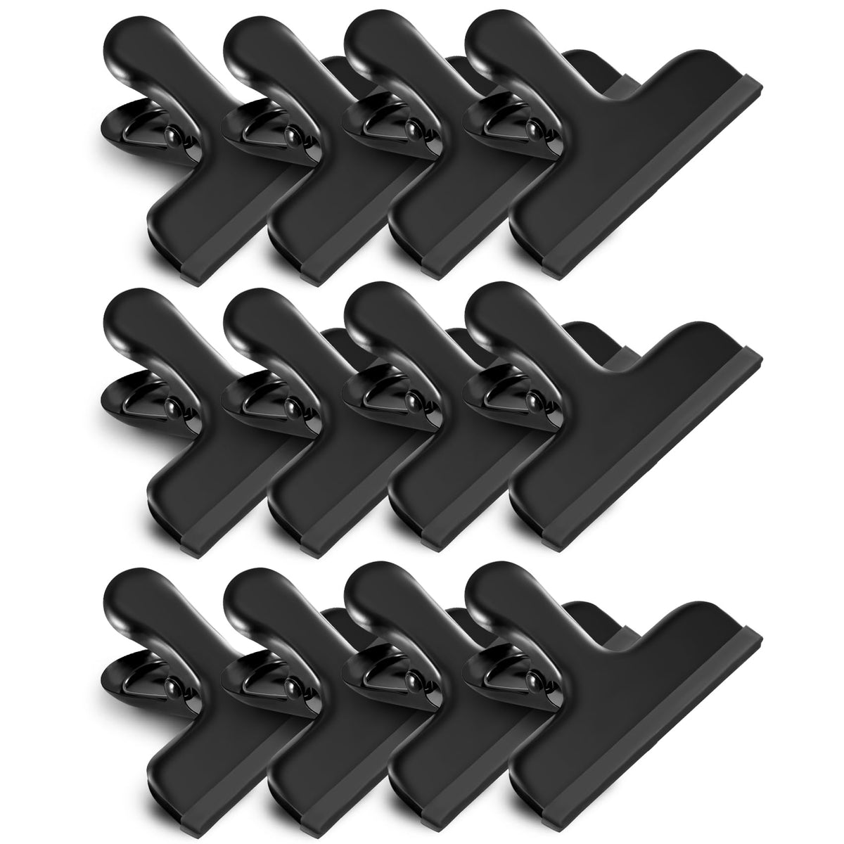 HOUSE AGAIN 8 Pack Stainless Steel Chip Bag Clips Covered with Silicone - NO More Sharp Edges - Color Coded for Food Bags - Air Tight Seal, Heavy Duty for Kitchen and Office, 3 Inches Wide, Black
