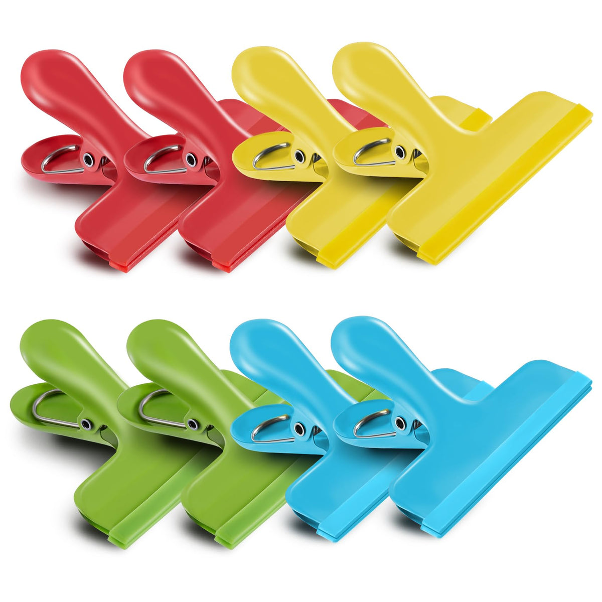 HOUSE AGAIN 8 Pack Stainless Steel Chip Bag Clips Covered with Silicone - NO More Sharp Edges - Color Coded for Food Bags - Air Tight Seal, Heavy Duty for Kitchen and Office, 3 Inches Wide, Black