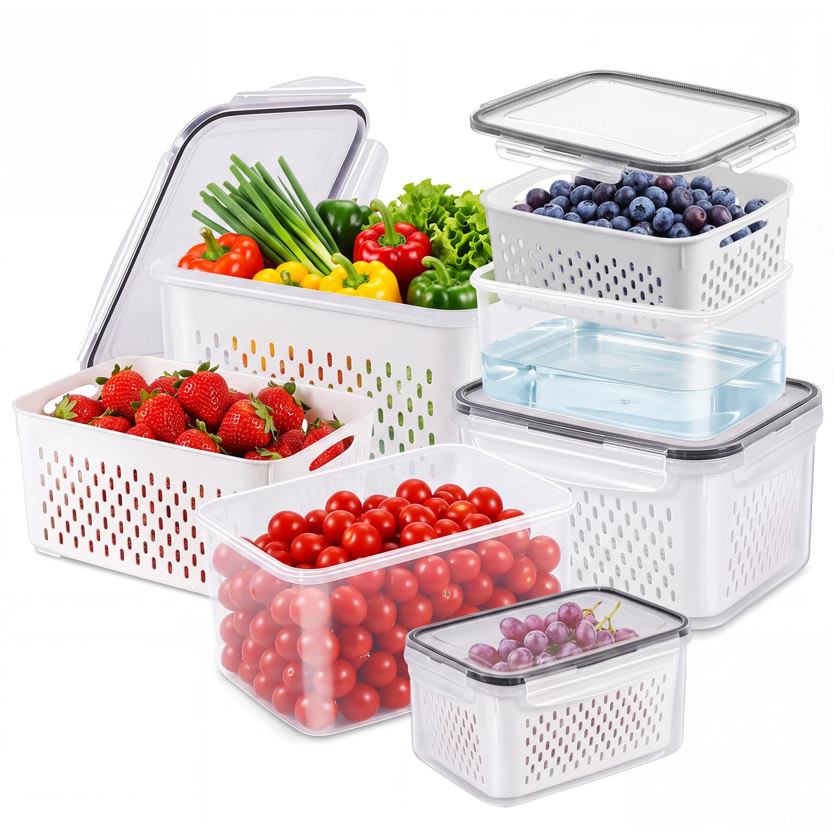 3pcs 4 in 1 Fruit Storage Containers for Fridge with Removable Colanders