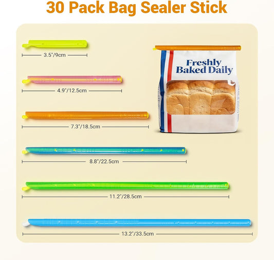 30PCS Bag Sealers Slide Sticks, Potato Chip Clips Set For Food, Plastic Bag Clip For Snack, Magic Bag Sealing Clips, Durable Bag Closer For Bread, Reusable Chip Bag Crimper, Easy Kitchen Storage Color