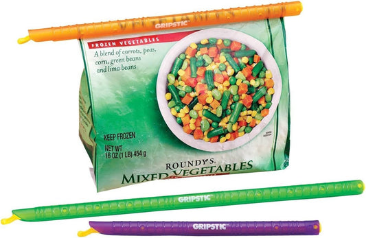 GRIPSTIC Bag Sealer - The Word's Best Reusable Chip Clips, Bag Clips. Patented. Airtight & Waterproof Seal on Food Storage Bags, Kids Snacks & More. Near Zero Waste. 3ct Variety Pack