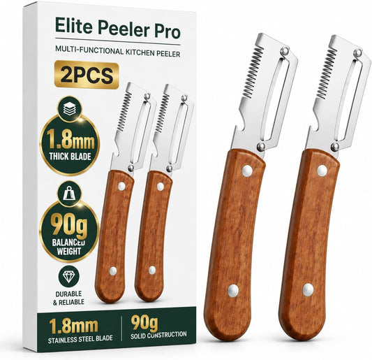 elite peeler and shredder, 2PCS Vegetable Peeler, 1.8mm Steel Blade, Wood Handle