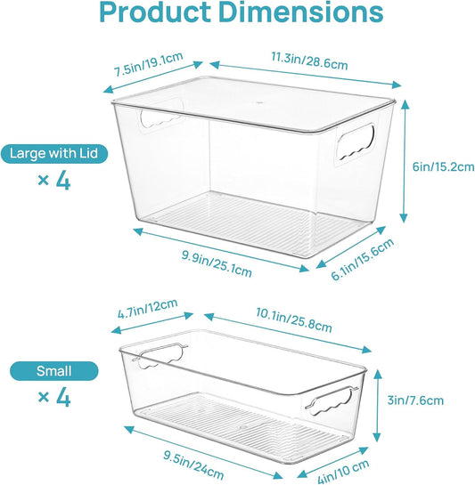 Vtopmart 8 Pack Clear Storage Bins with Lid Set for Pantry Organizer