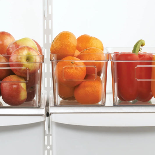 Ultra-thin small transparent plastic storage box, 12"x4.5"x4 with built-in handle, stackable, suitable for refrigerator door frame, storage room seasoning frame, cabinets and drawers.