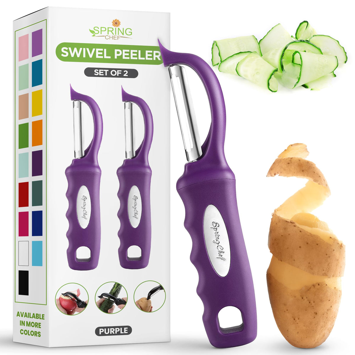 Spring Chef Swivel Potato Peeler for Kitchen w/Soft Grip Handle, Sapphire